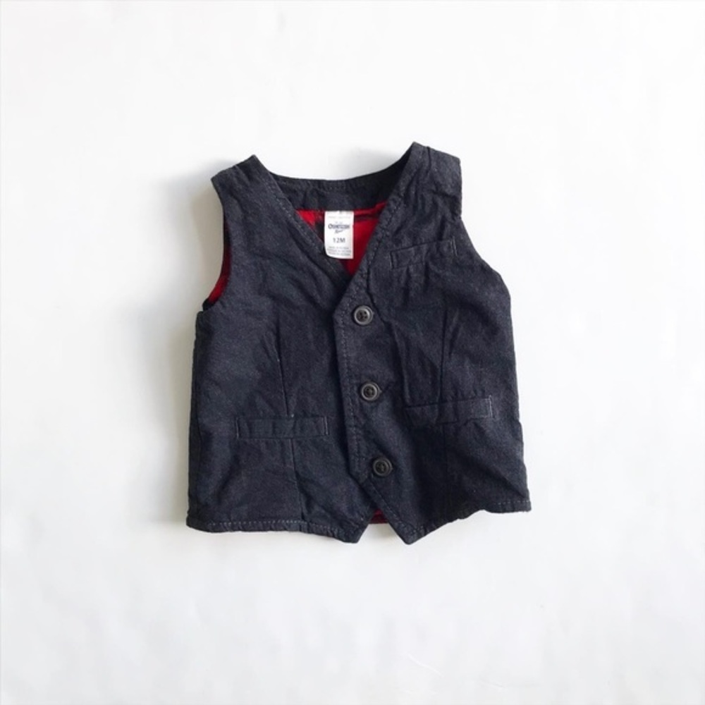 Oshkosh gray plaid lined vest EUC 12 months